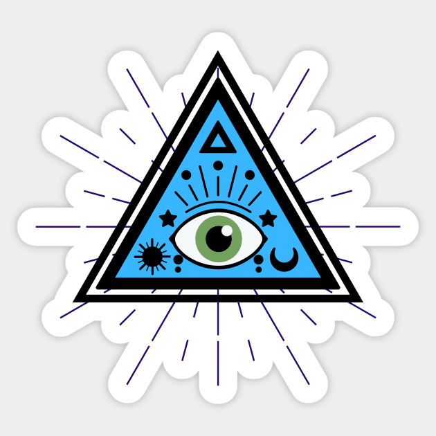 All Seeing eye - blue with green eye Sticker by Just In Tee Shirts